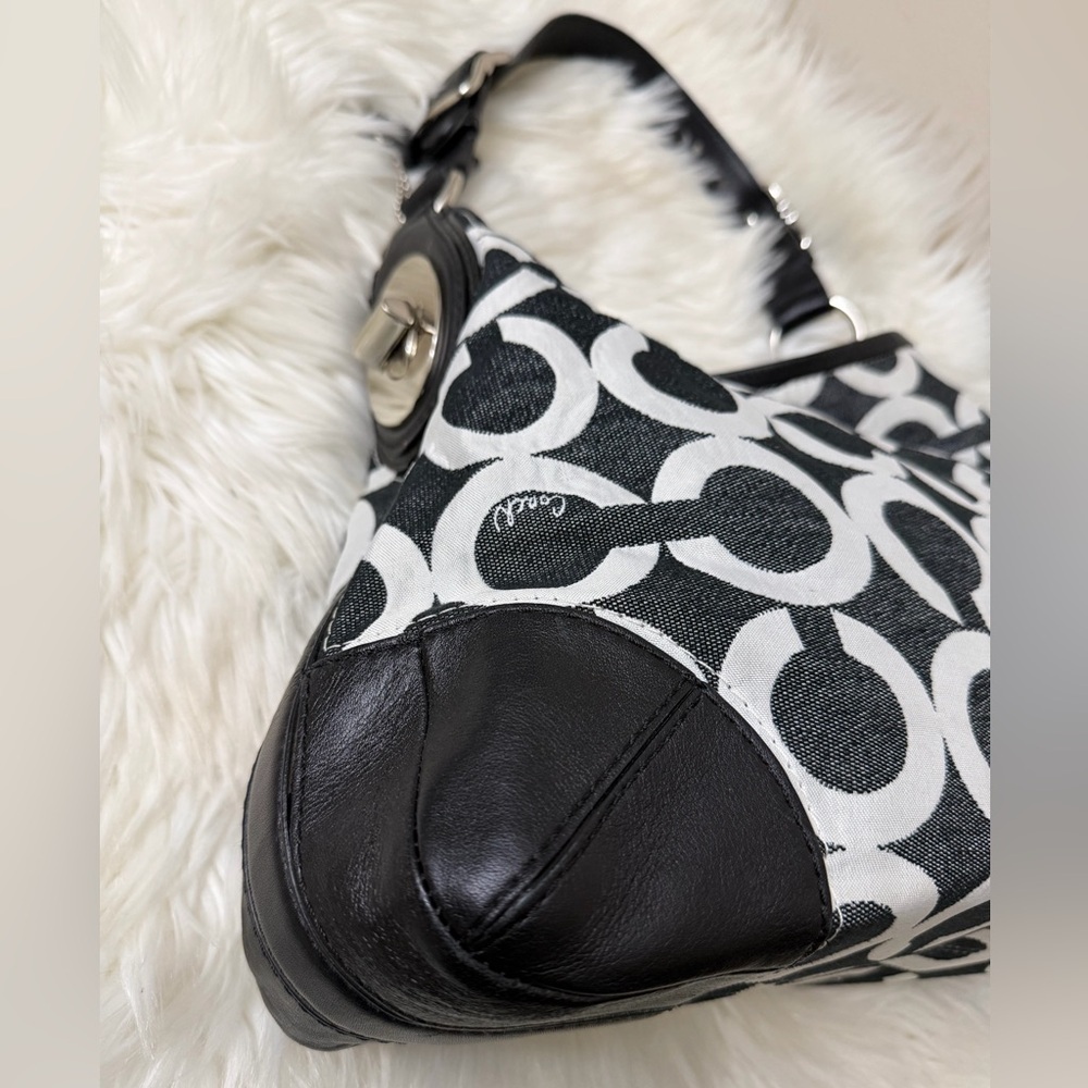 Vintage Coach Black & White Signature Circle Hobo Shoulder Bag#14512 - Picture 6 of 13